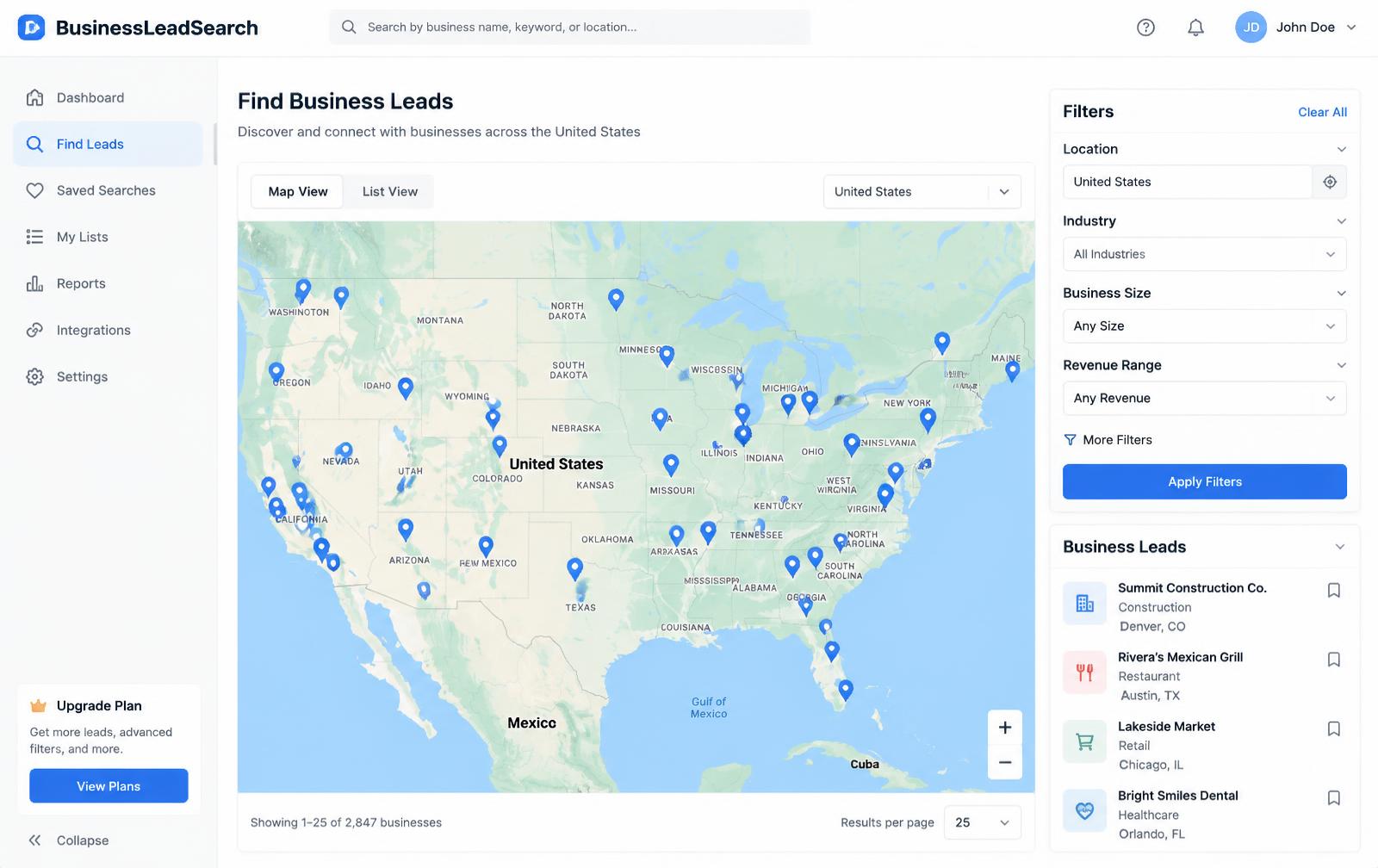 BusinessLeadSearch lead discovery dashboard